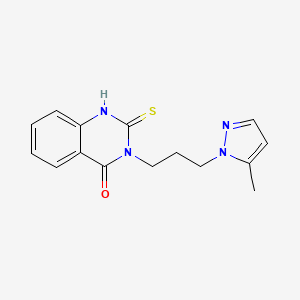 molecular formula C15H16N4OS B2464514 2-Mercapto-3-(3-(5-methyl-1H-pyrazol-1-yl)propyl)quinazolin-4(3H)-one CAS No. 1003993-45-0