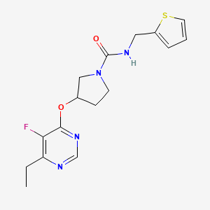 molecular formula C16H19FN4O2S B2464518 3-((6-ethyl-5-fluoropyrimidin-4-yl)oxy)-N-(thiophen-2-ylmethyl)pyrrolidine-1-carboxamide CAS No. 2034574-54-2