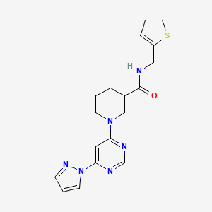 molecular formula C18H20N6OS B2464531 1-(6-(1H-pyrazol-1-yl)pyrimidin-4-yl)-N-(thiophen-2-ylmethyl)piperidine-3-carboxamide CAS No. 1334375-99-3