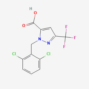 molecular formula C12H7Cl2F3N2O2 B2464542 2-[(2,6-Dichlorophenyl)methyl]-5-(trifluoromethyl)pyrazole-3-carboxylic acid CAS No. 1946818-01-4