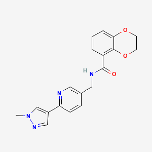 molecular formula C19H18N4O3 B2464552 N-((6-(1-methyl-1H-pyrazol-4-yl)pyridin-3-yl)methyl)-2,3-dihydrobenzo[b][1,4]dioxine-5-carboxamide CAS No. 2034313-16-9