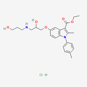 molecular formula C25H33ClN2O5 B2464559 ethyl 5-(2-hydroxy-3-((3-hydroxypropyl)amino)propoxy)-2-methyl-1-(p-tolyl)-1H-indole-3-carboxylate hydrochloride CAS No. 1052546-44-7