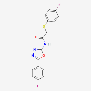 molecular formula C16H11F2N3O2S B2464565 N-[5-(4-氟苯基)-1,3,4-恶二唑-2-基]-2-(4-氟苯基)硫代乙酰胺 CAS No. 896348-96-2