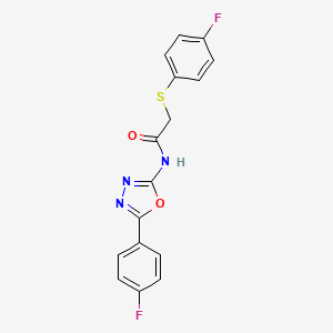 molecular formula C16H11F2N3O2S B2464565 N-[5-(4-fluorophenyl)-1,3,4-oxadiazol-2-yl]-2-[(4-fluorophenyl)sulfanyl]acetamide CAS No. 896348-96-2