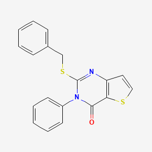 molecular formula C19H14N2OS2 B2464570 2-(benzylsulfanyl)-3-phenylthieno[3,2-d]pyrimidin-4(3H)-one CAS No. 338417-81-5