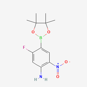 molecular formula C12H16BFN2O4 B2464576 5-Fluoro-2-nitro-4-(tetramethyl-1,3,2-dioxaborolan-2-yl)aniline CAS No. 2377610-57-4