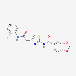 molecular formula C19H14FN3O4S B2464595 N-(4-(2-((2-fluorophenyl)amino)-2-oxoethyl)thiazol-2-yl)benzo[d][1,3]dioxole-5-carboxamide CAS No. 921520-07-2