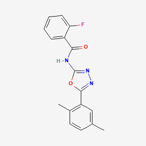 molecular formula C17H14FN3O2 B2464600 N-(5-(2,5-二甲苯基)-1,3,4-恶二唑-2-基)-2-氟苯甲酰胺 CAS No. 891123-05-0