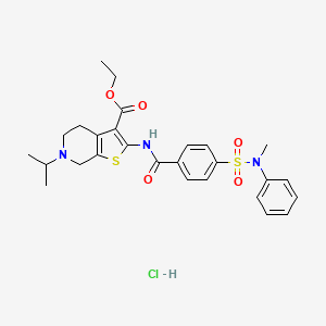 molecular formula C27H32ClN3O5S2 B2464604 ethyl 6-isopropyl-2-(4-(N-methyl-N-phenylsulfamoyl)benzamido)-4,5,6,7-tetrahydrothieno[2,3-c]pyridine-3-carboxylate hydrochloride CAS No. 1215853-28-3