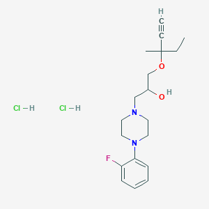 molecular formula C19H29Cl2FN2O2 B2464627 1-(4-(2-氟苯基)哌嗪-1-基)-3-((3-甲基戊-1-炔-3-基)氧基)丙烷-2-醇二盐酸盐 CAS No. 1189502-43-9