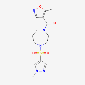 molecular formula C14H19N5O4S B2464636 (4-((1-methyl-1H-pyrazol-4-yl)sulfonyl)-1,4-diazepan-1-yl)(5-methylisoxazol-4-yl)methanone CAS No. 2034402-21-4