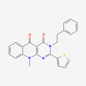 10-methyl-3-phenethyl-2-(thiophen-2-yl)pyrimido[4,5-b]quinoline-4,5(3H,10H)-dione