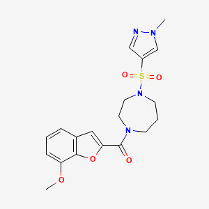 molecular formula C19H22N4O5S B2464645 (7-methoxybenzofuran-2-yl)(4-((1-methyl-1H-pyrazol-4-yl)sulfonyl)-1,4-diazepan-1-yl)methanone CAS No. 2034542-83-9