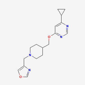 molecular formula C17H22N4O2 B2464648 4-((4-(((6-Cyclopropylpyrimidin-4-yl)oxy)methyl)piperidin-1-yl)methyl)oxazole CAS No. 2320150-32-9