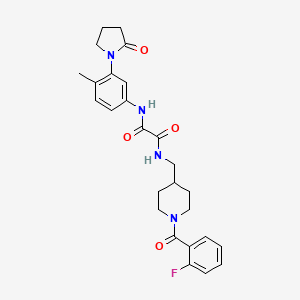molecular formula C26H29FN4O4 B2464667 N1-((1-(2-fluorobenzoyl)piperidin-4-yl)methyl)-N2-(4-methyl-3-(2-oxopyrrolidin-1-yl)phenyl)oxalamide CAS No. 1286726-17-7