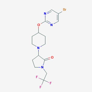 molecular formula C15H18BrF3N4O2 B2464672 3-[4-(5-Bromopyrimidin-2-yl)oxypiperidin-1-yl]-1-(2,2,2-trifluoroethyl)pyrrolidin-2-one CAS No. 2379951-47-8