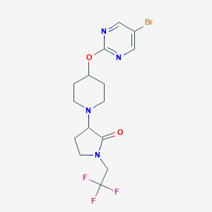 molecular formula C15H18BrF3N4O2 B2464672 3-{4-[(5-Bromopyrimidin-2-yl)oxy]piperidin-1-yl}-1-(2,2,2-trifluoroethyl)pyrrolidin-2-one CAS No. 2379951-47-8