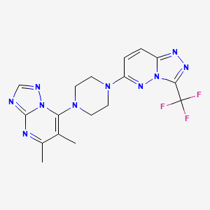 molecular formula C17H17F3N10 B2464674 5,6-Dimethyl-7-[4-[3-(trifluoromethyl)-[1,2,4]triazolo[4,3-b]pyridazin-6-yl]piperazin-1-yl]-[1,2,4]triazolo[1,5-a]pyrimidine CAS No. 2380192-87-8