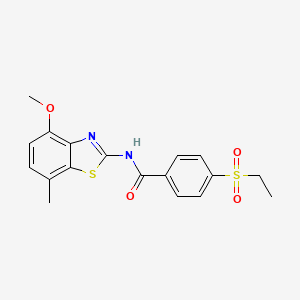 molecular formula C18H18N2O4S2 B2464683 4-(ethylsulfonyl)-N-(4-methoxy-7-methylbenzo[d]thiazol-2-yl)benzamide CAS No. 886921-73-9