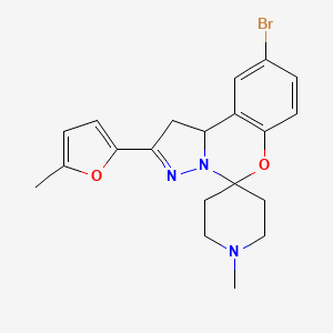 molecular formula C20H22BrN3O2 B2464685 9-Bromo-1'-methyl-2-(5-methylfuran-2-yl)-1,10b-dihydrospiro[benzo[e]pyrazolo[1,5-c][1,3]oxazine-5,4'-piperidine] CAS No. 374909-65-6