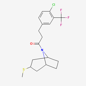 molecular formula C18H21ClF3NOS B2464693 3-(4-chloro-3-(trifluoromethyl)phenyl)-1-((1R,5S)-3-(methylthio)-8-azabicyclo[3.2.1]octan-8-yl)propan-1-one CAS No. 1798460-67-9