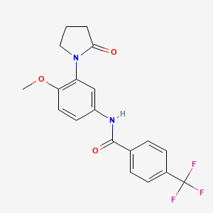 molecular formula C19H17F3N2O3 B2464700 N-[4-メトキシ-3-(2-オキソピロリジン-1-イル)フェニル]-4-(トリフルオロメチル)ベンズアミド CAS No. 922904-29-8