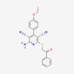 molecular formula C23H18N4O2S B2464708 2-Amino-4-(4-ethoxyphenyl)-6-((2-oxo-2-phenylethyl)thio)pyridine-3,5-dicarbonitrile CAS No. 361477-88-5