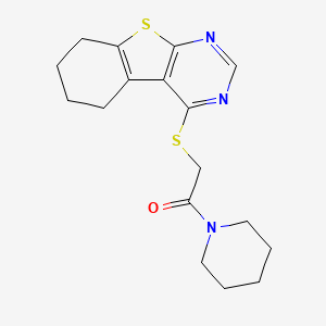 molecular formula C17H21N3OS2 B2464709 1-(哌啶-1-基)-2-(5,6,7,8-四氢[1]苯并噻吩并[2,3-d]嘧啶-4-基硫代)乙酮 CAS No. 315677-63-5