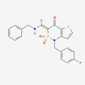 molecular formula C21H17FN2O3S2 B2464712 (Z)-3-((benzylamino)methylene)-1-(4-fluorobenzyl)-1H-thieno[3,2-c][1,2]thiazin-4(3H)-one 2,2-dioxide CAS No. 894682-67-8