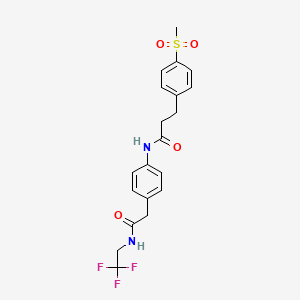 molecular formula C20H21F3N2O4S B2464721 3-(4-(methylsulfonyl)phenyl)-N-(4-(2-oxo-2-((2,2,2-trifluoroethyl)amino)ethyl)phenyl)propanamide CAS No. 2034409-65-7