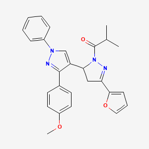 1-(5-(furan-2-yl)-3'-(4-methoxyphenyl)-1'-phenyl-3,4-dihydro-1'H,2H-[3,4'-bipyrazol]-2-yl)-2-methylpropan-1-one