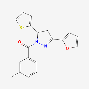 molecular formula C19H16N2O2S B2464740 (3-(呋喃-2-基)-5-(噻吩-2-基)-4,5-二氢-1H-吡唑-1-基)(间甲苯基)甲酮 CAS No. 867042-47-5