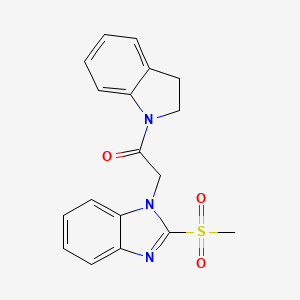 molecular formula C18H17N3O3S B2464741 1-(indolin-1-yl)-2-(2-(methylsulfonyl)-1H-benzo[d]imidazol-1-yl)ethanone CAS No. 886922-43-6