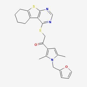 molecular formula C23H23N3O2S2 B2464743 1-(1-(furan-2-ylmethyl)-2,5-dimethyl-1H-pyrrol-3-yl)-2-((5,6,7,8-tetrahydrobenzo[4,5]thieno[2,3-d]pyrimidin-4-yl)thio)ethanone CAS No. 379244-70-9