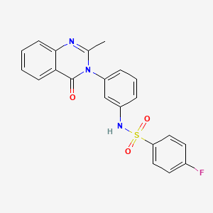 molecular formula C21H16FN3O3S B2464751 4-fluoro-N-[3-(2-methyl-4-oxoquinazolin-3-yl)phenyl]benzenesulfonamide CAS No. 898421-05-1