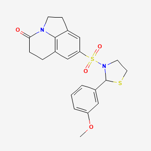 molecular formula C21H22N2O4S2 B2464760 8-((2-(3-methoxyphenyl)thiazolidin-3-yl)sulfonyl)-5,6-dihydro-1H-pyrrolo[3,2,1-ij]quinolin-4(2H)-one CAS No. 2034614-58-7