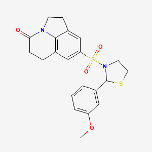 molecular formula C21H22N2O4S2 B2464760 8-((2-(3-メトキシフェニル)チアゾリジン-3-イル)スルホニル)-5,6-ジヒドロ-1H-ピロロ[3,2,1-ij]キノリン-4(2H)-オン CAS No. 2034614-58-7