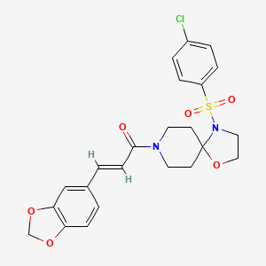 molecular formula C23H23ClN2O6S B2464761 (E)-3-(benzo[d][1,3]dioxol-5-yl)-1-(4-((4-chlorophenyl)sulfonyl)-1-oxa-4,8-diazaspiro[4.5]decan-8-yl)prop-2-en-1-one CAS No. 1212776-30-1