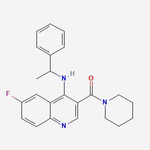 molecular formula C23H24FN3O B2464762 (6-Fluoro-4-((1-phenylethyl)amino)quinolin-3-yl)(piperidin-1-yl)methanone CAS No. 1326936-31-5