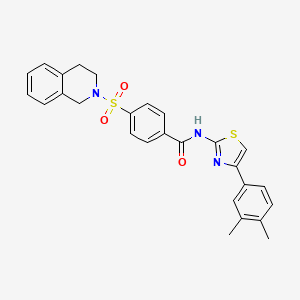 molecular formula C27H25N3O3S2 B2464785 4-((3,4-dihydroisoquinolin-2(1H)-yl)sulfonyl)-N-(4-(3,4-dimethylphenyl)thiazol-2-yl)benzamide CAS No. 361480-63-9