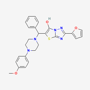 molecular formula C26H25N5O3S B2464795 2-(Furan-2-yl)-5-((4-(4-methoxyphenyl)piperazin-1-yl)(phenyl)methyl)thiazolo[3,2-b][1,2,4]triazol-6-ol CAS No. 887219-76-3