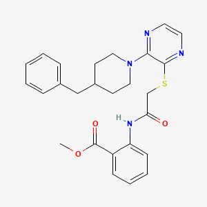 molecular formula C26H28N4O3S B2464797 2-(2-((3-(4-苄基哌啶-1-基)吡嗪-2-基)硫代)乙酰氨基)苯甲酸甲酯 CAS No. 1116007-27-2