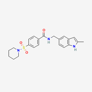 molecular formula C22H25N3O3S B2464810 N-[(2-甲基-1H-吲哚-5-基)甲基]-4-哌啶-1-基磺酰苯甲酰胺 CAS No. 852136-84-6
