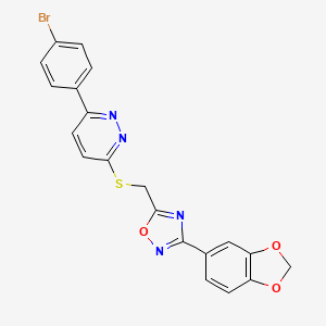molecular formula C20H13BrN4O3S B2464850 3-({[3-(1,3-Benzodioxol-5-yl)-1,2,4-oxadiazol-5-yl]methyl}thio)-6-(4-bromophenyl)pyridazine CAS No. 1111260-47-9