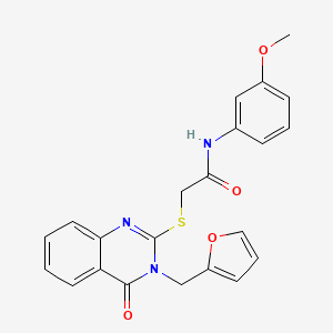 molecular formula C22H19N3O4S B2464863 2-[3-(呋喃-2-基甲基)-4-氧代喹唑啉-2-基]硫代-N-(3-甲氧基苯基)乙酰胺 CAS No. 443350-69-4