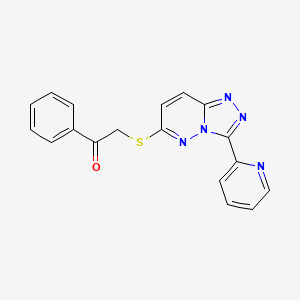 molecular formula C18H13N5OS B2464868 1-Phenyl-2-[(3-pyridin-2-yl-[1,2,4]triazolo[4,3-b]pyridazin-6-yl)sulfanyl]ethanone CAS No. 868968-27-8