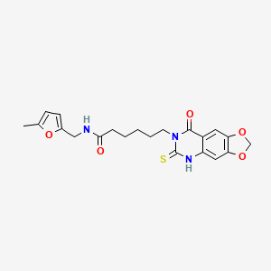 molecular formula C21H23N3O5S B2464873 N-[(5-甲基呋喃-2-基)甲基]-6-(8-氧代-6-硫代-5H-[1,3]二氧杂环[4,5-g]喹唑啉-7-基)己酰胺 CAS No. 688053-92-1