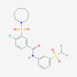 molecular formula C20H21ClF2N2O5S2 B2464885 3-(azepan-1-ylsulfonyl)-4-chloro-N-(3-((difluoromethyl)sulfonyl)phenyl)benzamide CAS No. 887863-43-6