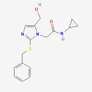 molecular formula C16H19N3O2S B2464901 2-(2-(benzylthio)-5-(hydroxymethyl)-1H-imidazol-1-yl)-N-cyclopropylacetamide CAS No. 921524-62-1