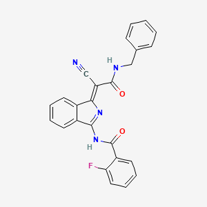 molecular formula C25H17FN4O2 B2464906 (Z)-N-(1-(2-(benzylamino)-1-cyano-2-oxoethylidene)-1H-isoindol-3-yl)-2-fluorobenzamide CAS No. 885184-57-6